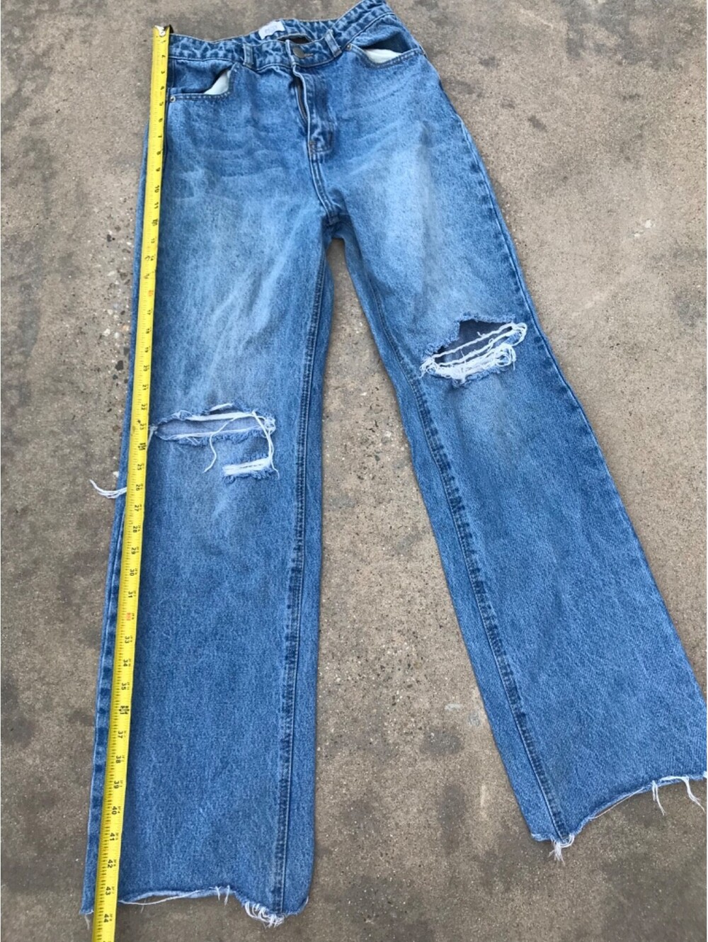 Oh Polly Women's Baggy High Rise Distressed Denim Blue Jeans Y2K Style Open Back - Picture 12 of 13